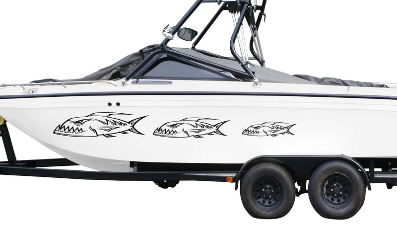 monster fish vinyl decals on the side of boat